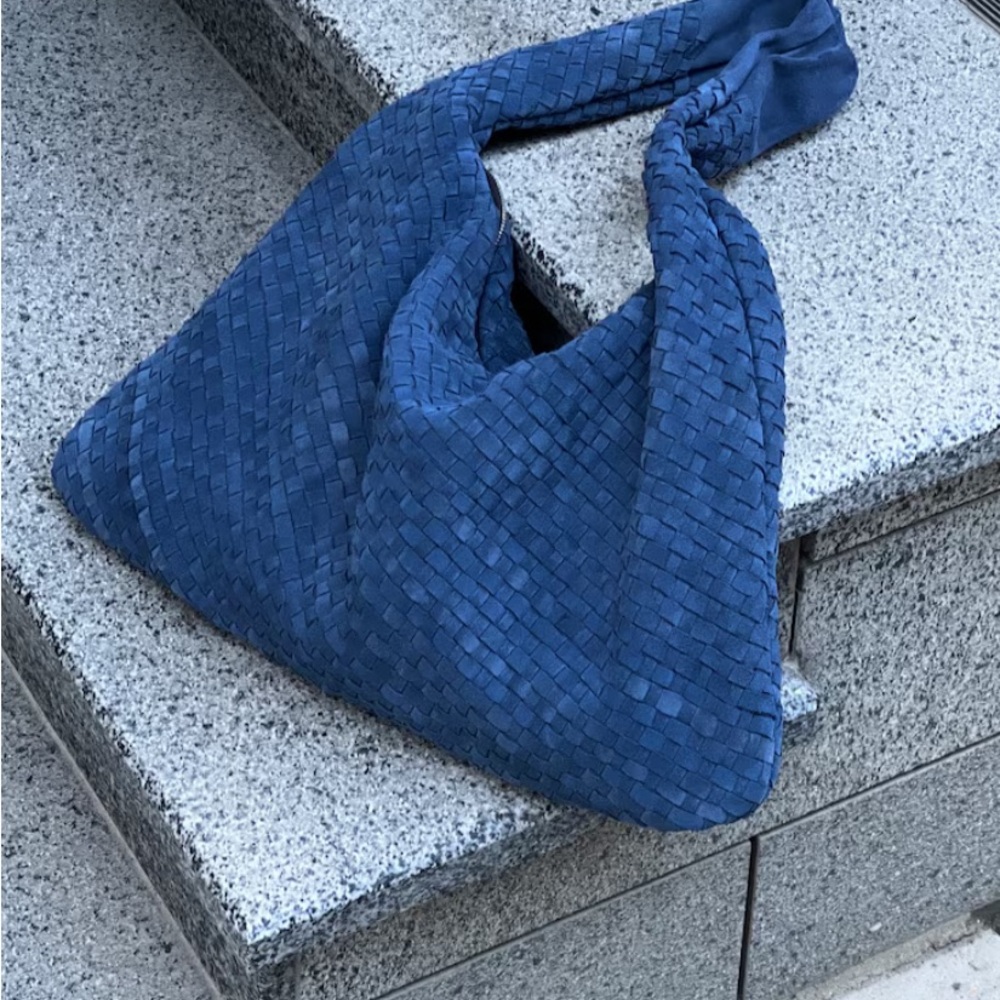 Woven Blue Suede In Style Shoulder Bag